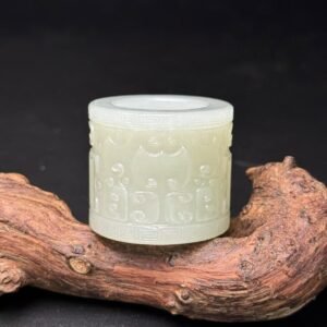 Imperial Hetian Jade Thumb Ring – 'Fortune & Longevity' Carved Relic